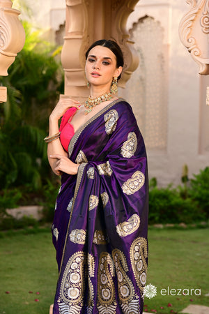 Purple Kadhwa Dual Tone Sona Rupa Zari Buta Pure Katan Banarasi