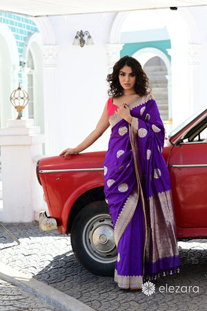 Purple Kadhwa Sona Rupa Buta Meenakari Pure Katan Banarasi