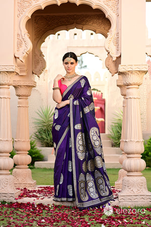 Purple Kadhwa Dual Tone Sona Rupa Zari Buta Pure Katan Banarasi