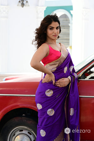 Purple Kadhwa Sona Rupa Buta Meenakari Pure Katan Banarasi