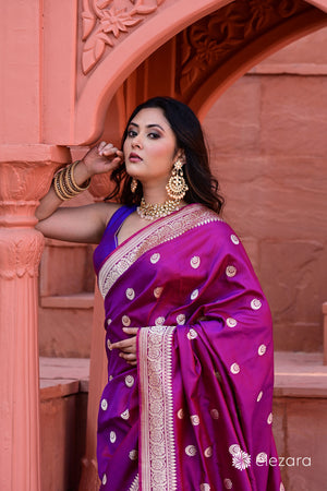 Wine Dual tone Kadhwa Buta Konia Pallu Pure Katan Silk Ektara Banarasi