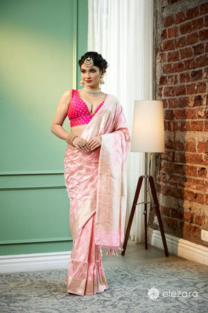 Blush Pink Floral Buta Pure Katan Silk Banarasi