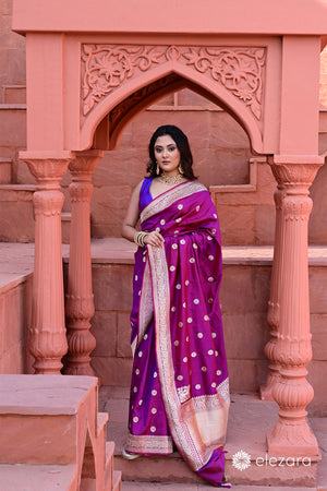 Wine Dual tone Kadhwa Buta Konia Pallu Pure Katan Silk Ektara Banarasi