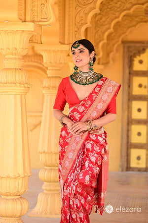 Red Sona Rupa Zari Kadhwa Pure Katan Silk Banarasi