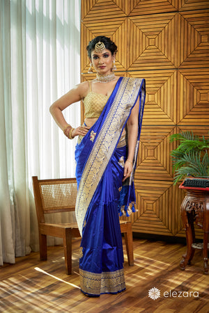 Royal Blue Kadhwa Buta Meenakari Pure Katan Silk Ektara Banarasi