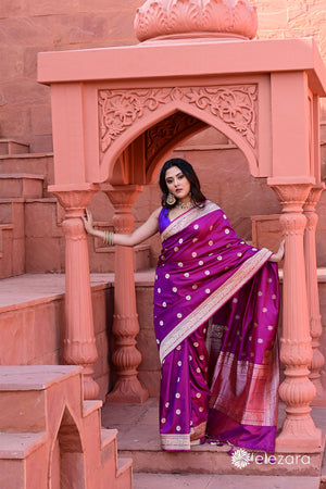 Wine Dual tone Kadhwa Buta Konia Pallu Pure Katan Silk Ektara Banarasi