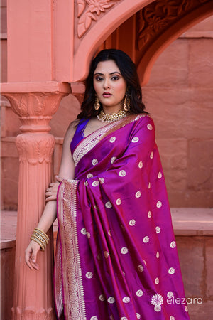 Wine Dual tone Kadhwa Buta Konia Pallu Pure Katan Silk Ektara Banarasi