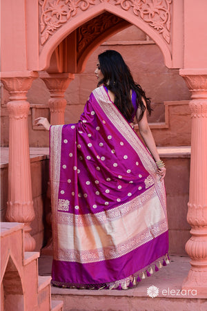 Wine Dual tone Kadhwa Buta Konia Pallu Pure Katan Silk Ektara Banarasi