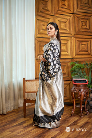 Black Rupa and copper Zari Pure Katan Silk Banarasi