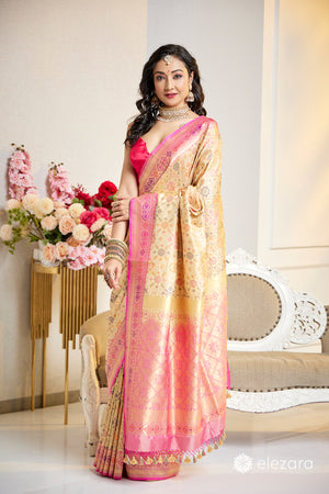 Handwoven Off white Pure Katan Patola Silk Banarasi