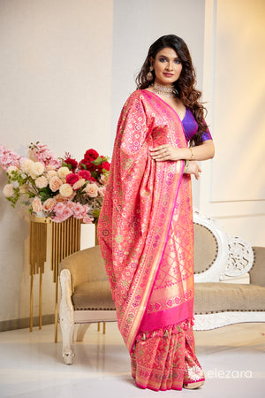 Handwoven Light Pink Pure Katan Patola Silk Banarasi