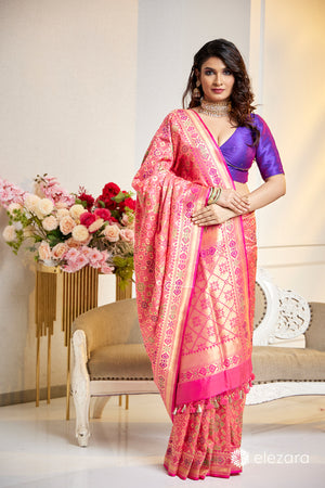 Handwoven Light Pink Pure Katan Patola Silk Banarasi