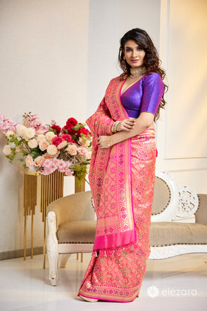 Handwoven Light Pink Pure Katan Patola Silk Banarasi