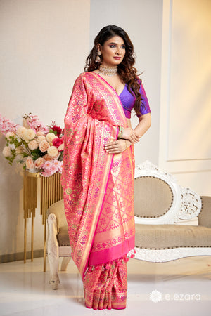 Handwoven Light Pink Pure Katan Patola Silk Banarasi