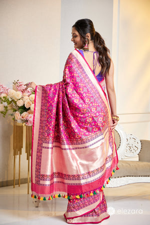 Handwoven Pink Pure Katan Patola Silk Banarasi