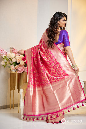 Handwoven Pink Pure Katan Patola Silk Banarasi