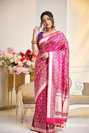 Handwoven Pink Pure Katan Patola Silk Banarasi