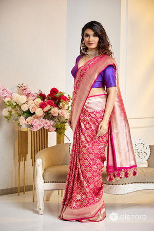 Handwoven Pink Pure Katan Patola Silk Banarasi