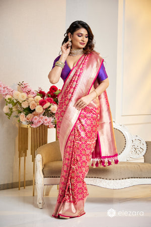 Handwoven Pink Pure Katan Patola Silk Banarasi