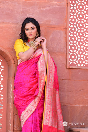 Handwoven Pink Tanchoi Pure Katan Silk Banarasi