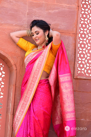 Handwoven Pink Tanchoi Pure Katan Silk Banarasi