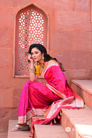 Handwoven Pink Tanchoi Pure Katan Silk Banarasi