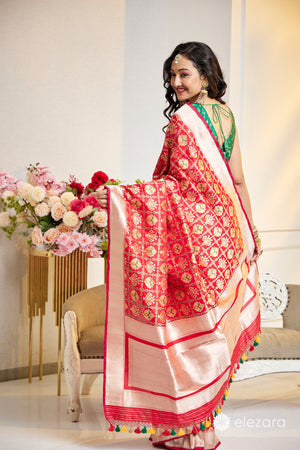 Handwoven Red Pure Katan Patola Silk Banarasi