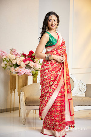 Handwoven Red Pure Katan Patola Silk Banarasi