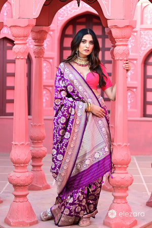 Magenta Sona Rupa zari Pure Katan Silk Banarasi