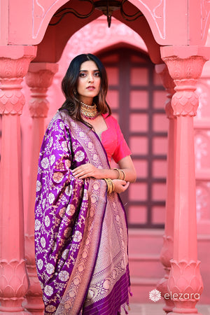 Magenta Sona Rupa zari Pure Katan Silk Banarasi