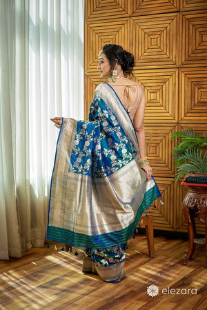 Peacock Blue Sona Rupa Zari Pure Katan Silk Banarasi