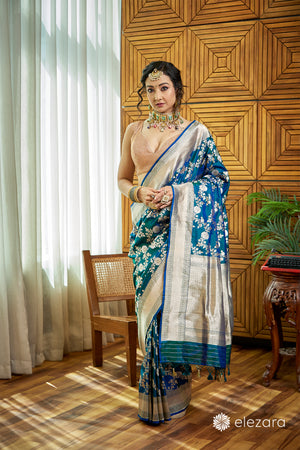 Peacock Blue Sona Rupa Zari Pure Katan Silk Banarasi
