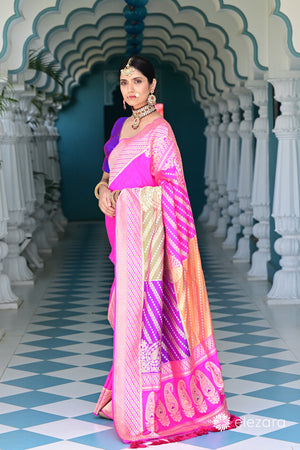 Pink Sona Rupa Zari Chauki Rangkat Kadhwa Pure Katan Silk Banarasi
