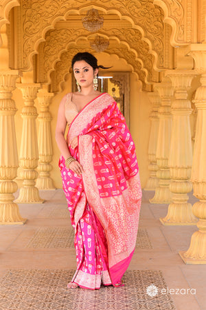 Pink Orange Dual Tone Sona Rupa zari Pure Katan Silk Banarasi