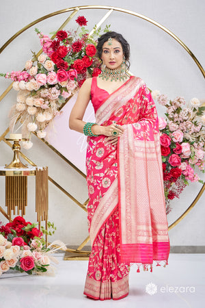 Pink Orange Dual Tone Sona Rupa zari with Meenakari Pure Katan Silk Banarasi