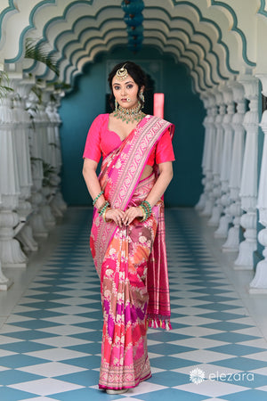Pink Sona Rupa Zari Rangkat Kadhwa Pure Katan Silk Banarasi