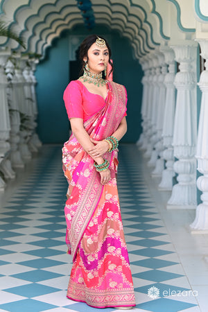 Pink Sona Rupa Zari Rangkat Kadhwa Pure Katan Silk Banarasi