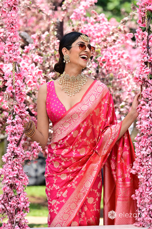 Pink Orange Dual Tone Sona Zari Pure Katan Silk Banarasi