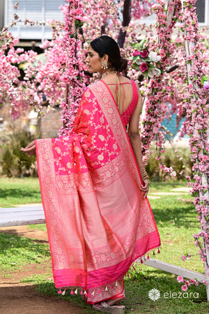 Pink Orange Dual Tone Sona Zari Pure Katan Silk Banarasi