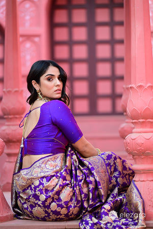 Purple Sona Rupa Zari Kadhwa with Meenakari Pure Katan Silk Banarasi
