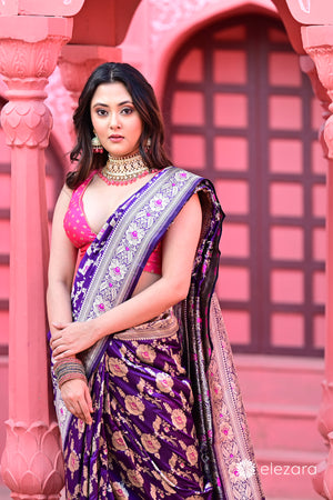 Purple Sona Rupa Zari with Meenakari Pure Katan Silk Banarasi