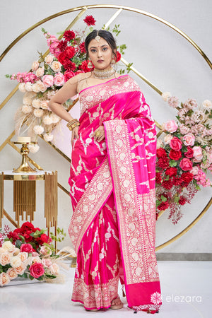 Rani Pink Dual Tone Sona Rupa Zari Kadhwa Pure Katan Silk Banarasi