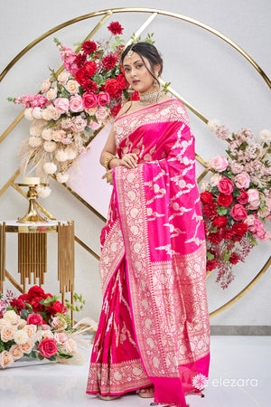 Rani Pink Dual Tone Sona Rupa Zari Kadhwa Pure Katan Silk Banarasi