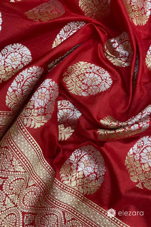 Red Sona Rupa Zari Buta Pure Katan Silk Banarasi