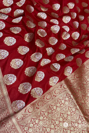 Red Sona Rupa Zari Buta Pure Katan Silk Banarasi