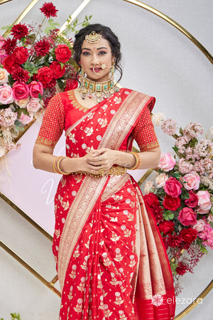 Red Sona Rupa zari Pure Katan Silk Banarasi