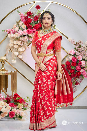 Red Sona Rupa zari Pure Katan Silk Banarasi