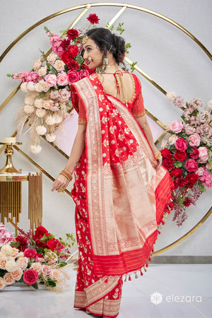 Red Sona Rupa zari Pure Katan Silk Banarasi