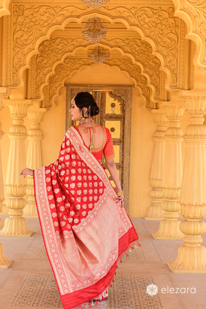 Red Floral Buta Pure Katan Banarasi