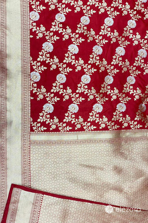 Red Sona Rupa Zari Pure Katan Silk Banarasi